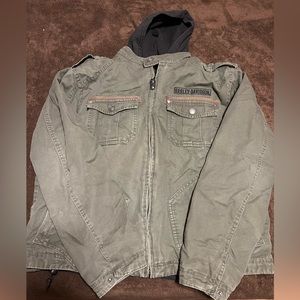 Harley Davidson Road Warrior Olive Green Jacket with removable hooded vest Large